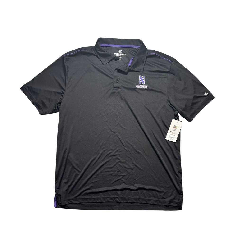Colosseum Northwestern Wildcats Mens XXL Polo Shirt Black Purple DKPS10140A NWT